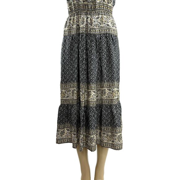 Sea New York Sabine Dress Size 4 Silk Blue Printed Midi Tassel Sleeveless Boho - Picture 4 of 12